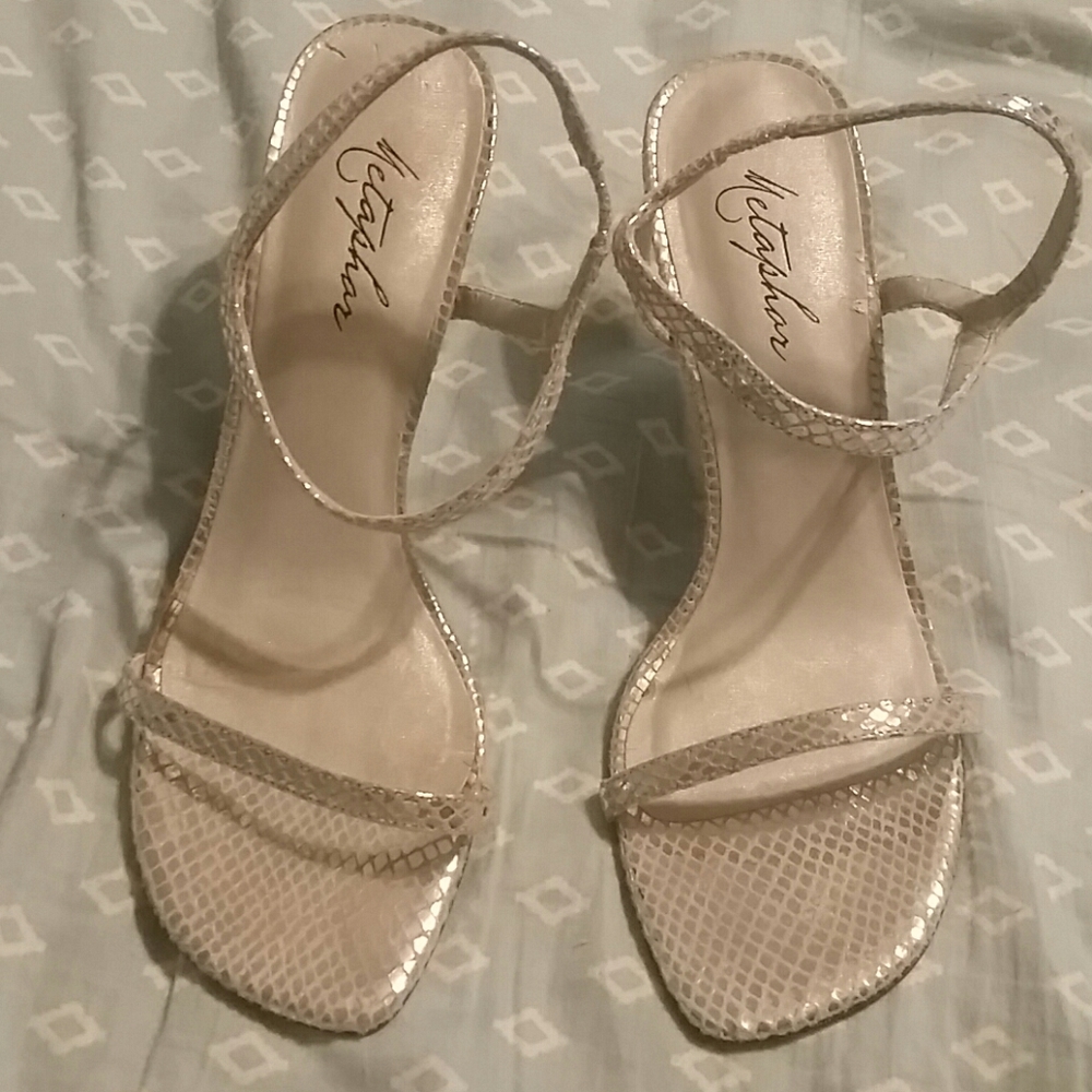 Silver metallic slip strap low heel